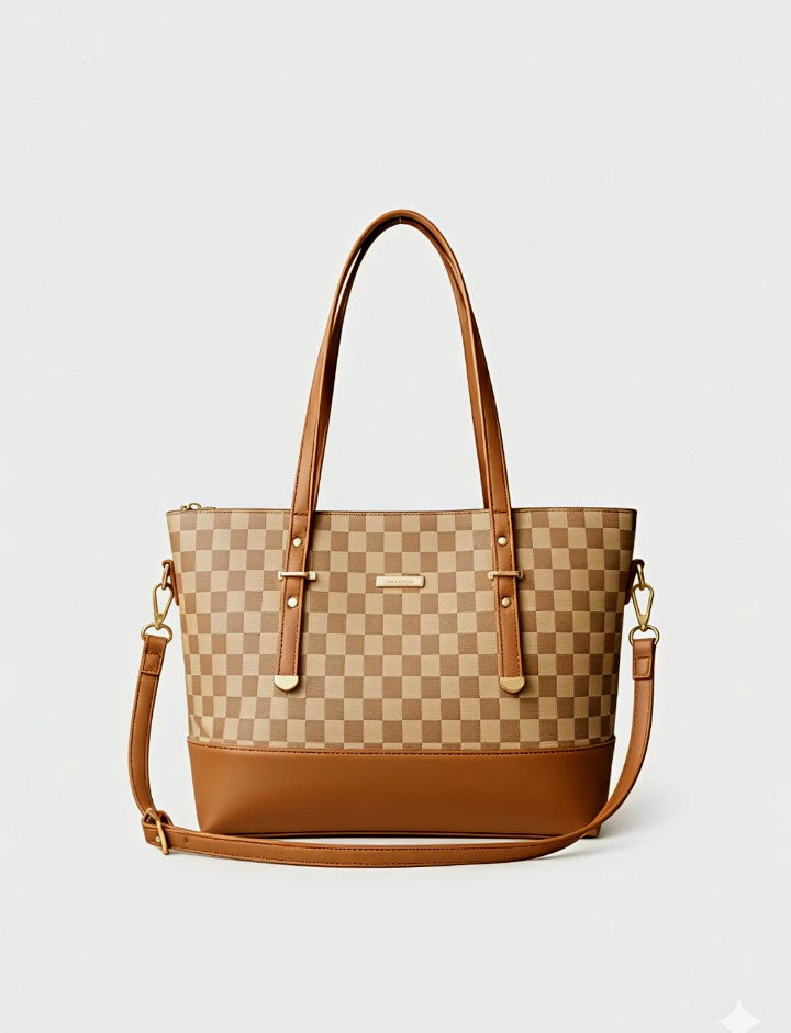 Croco Vanity Ladies Handbag β Stylish Checkered Tote Bag with Shoulder Strap for Women