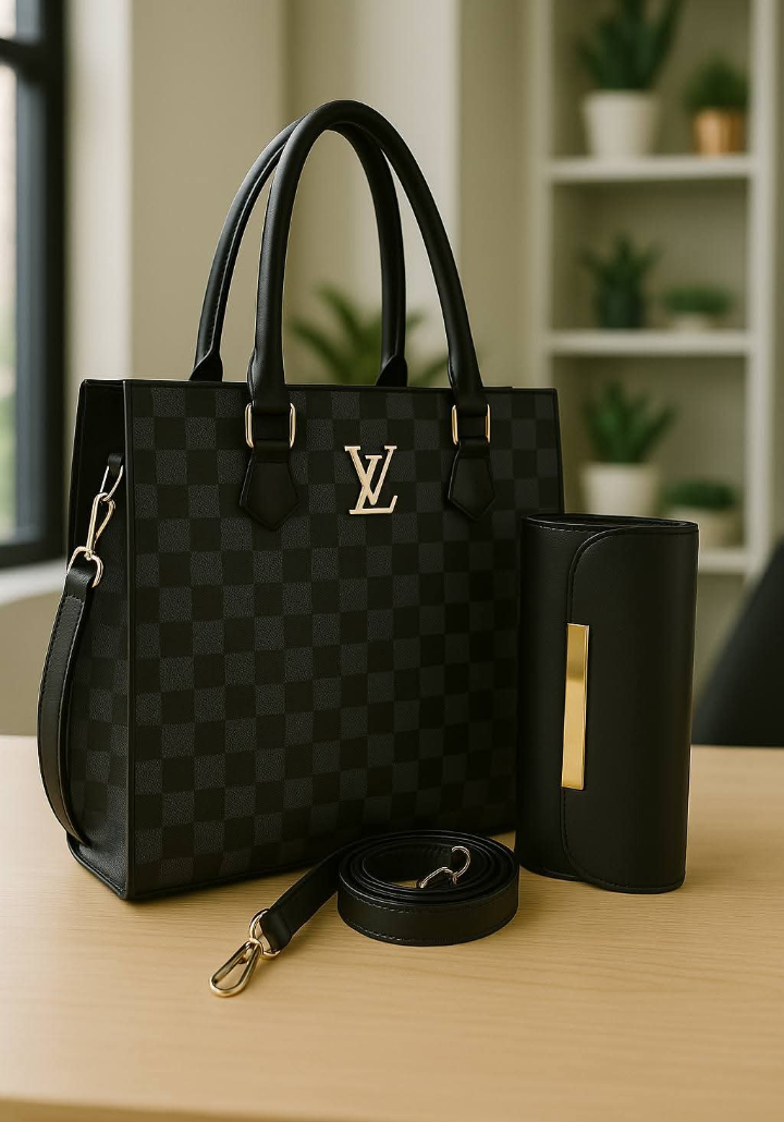 Block Print Ladies Handbag Set – Elegant Tote Bag with Wallet & Adjustable Strap