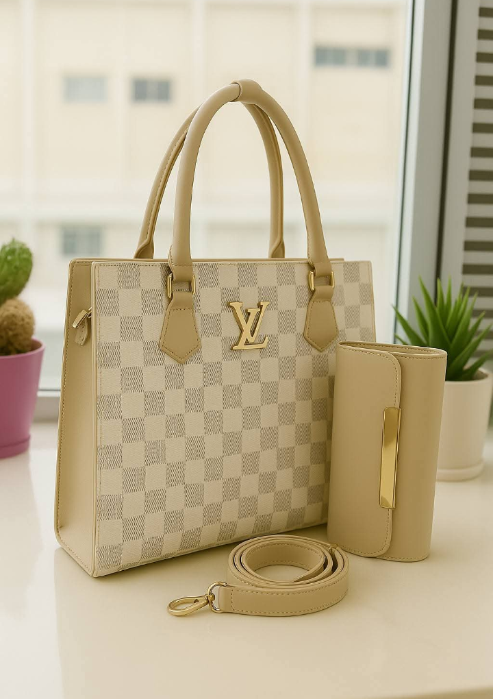Block Print Ladies Handbag Set – Elegant Tote Bag with Wallet & Adjustable Strap