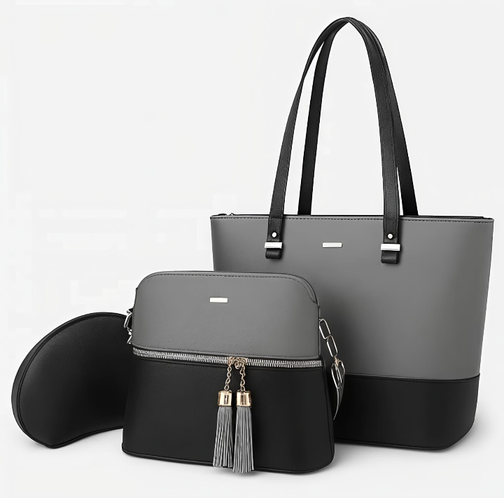 3PCS Trendy Collection Ladies Handbag Set – Elegant Tote, Crossbody & Pouch for Daily & Party Wear