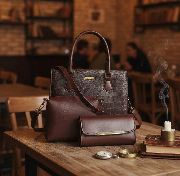 Croc 3pcs Bag – Premium Ladies Handbag Set with Wallet & Shoulder Bag