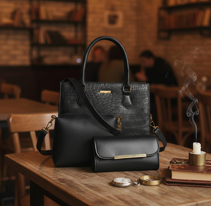 Croc 3pcs Bag – Premium Ladies Handbag Set with Wallet & Shoulder Bag