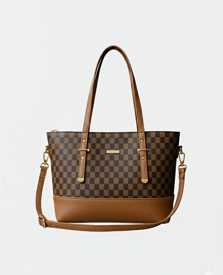 Croco Vanity Ladies Handbag – Stylish Checkered Tote Bag with Shoulder Strap for Women