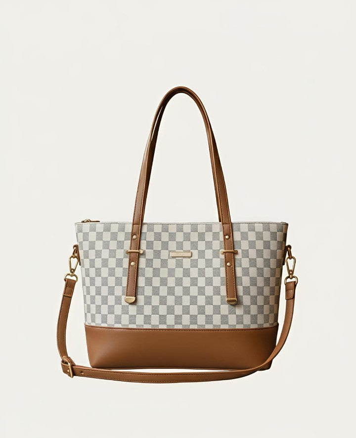 Croco Vanity Ladies Handbag – Stylish Checkered Tote Bag with Shoulder Strap for Women