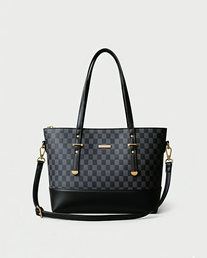 Croco Vanity Ladies Handbag – Stylish Checkered Tote Bag with Shoulder Strap for Women
