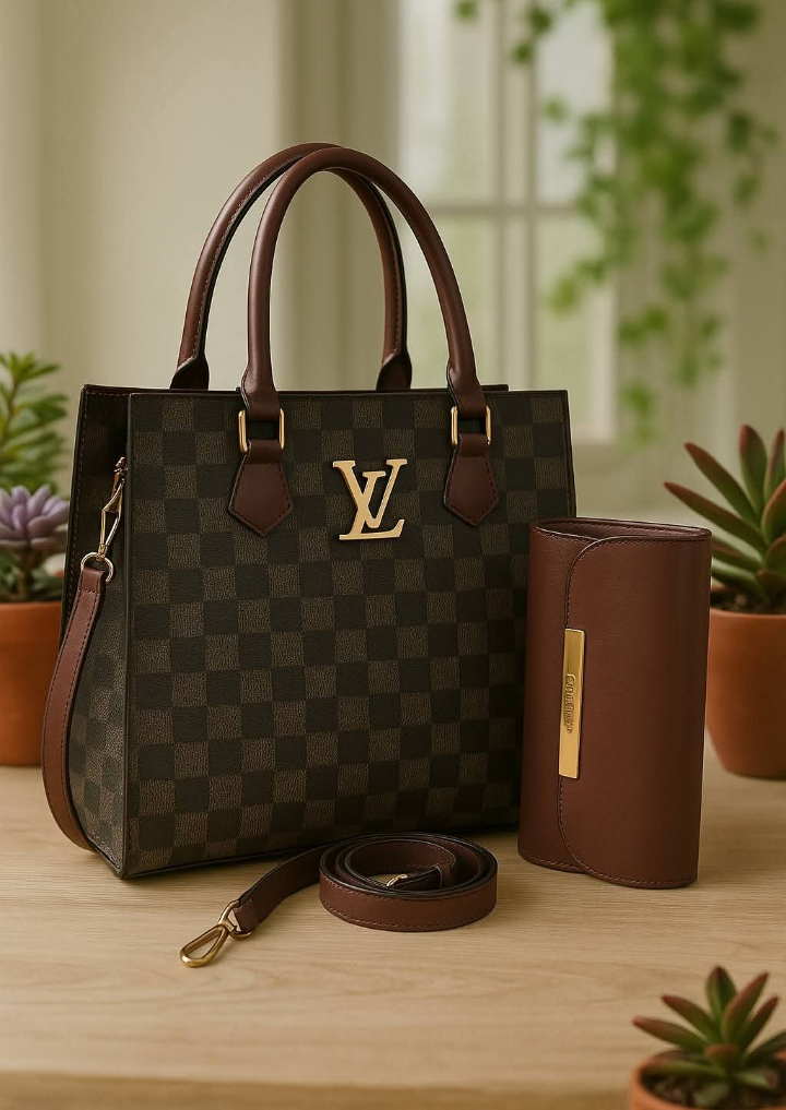 Block Print Ladies Handbag Set – Elegant Tote Bag with Wallet & Adjustable Strap