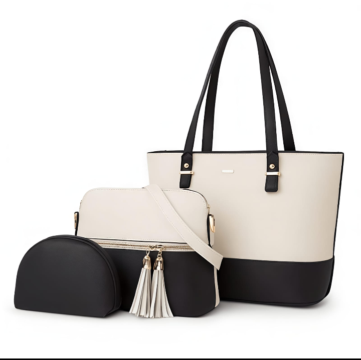 3PCS Trendy Collection Ladies Handbag Set – Elegant Tote, Crossbody & Pouch for Daily & Party Wear