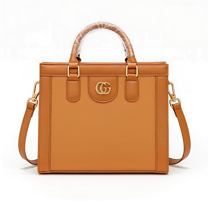 Bamboo Wood Handle Ladies Handbag – Elegant Structured Carry Bag with Shoulder Strap